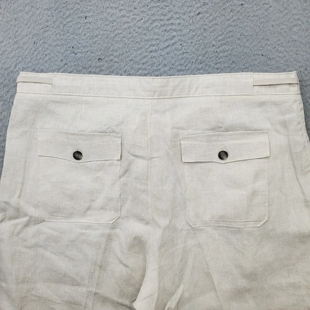 Tasso Elba Island Trouser Pants Mens 38x30 Tan Linen Straight Leg Drawstring
